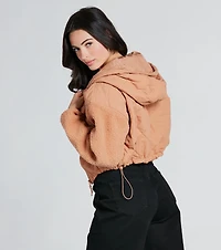 Fight The Frost Faux Sherpa Sleeve Puffer Jacket