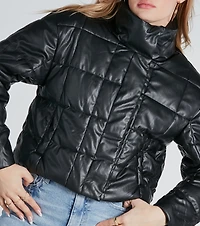 Sleek As Can Be Faux Leather Puffer Jacket