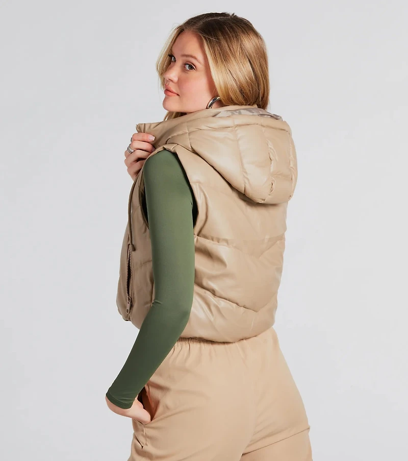 Hit The Slopes Faux Leather Puffer Vest