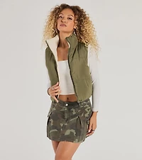 Casual Sleek Reversible Cropped Puffer Vest