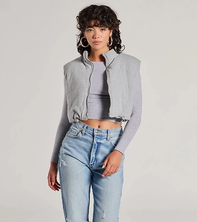 Cozy Vibes Knit Cropped Puffer Vest