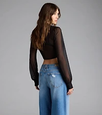 Sheer Goes Nothing Tie-Front Crop Top