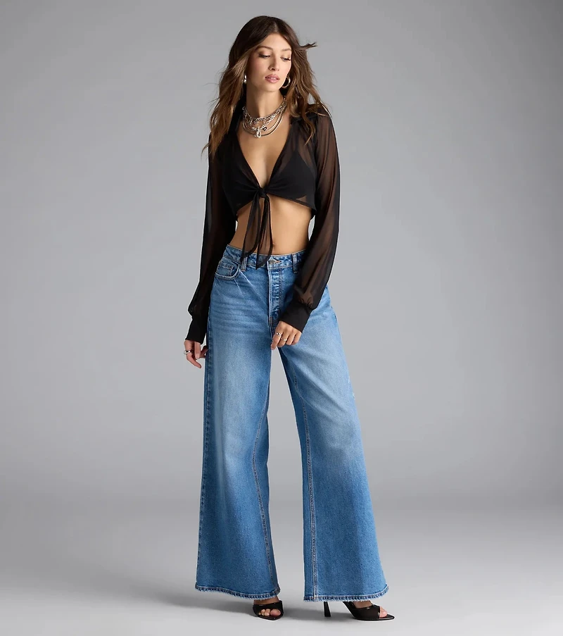 Sheer Goes Nothing Tie-Front Crop Top