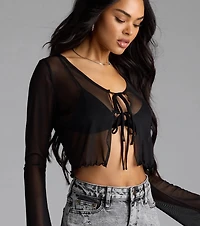 Sultry Take Tie-Front Long Sleeve Crop Top