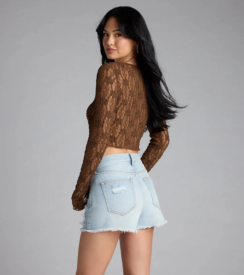 Breezy Sheer Lace Tie-Front Top