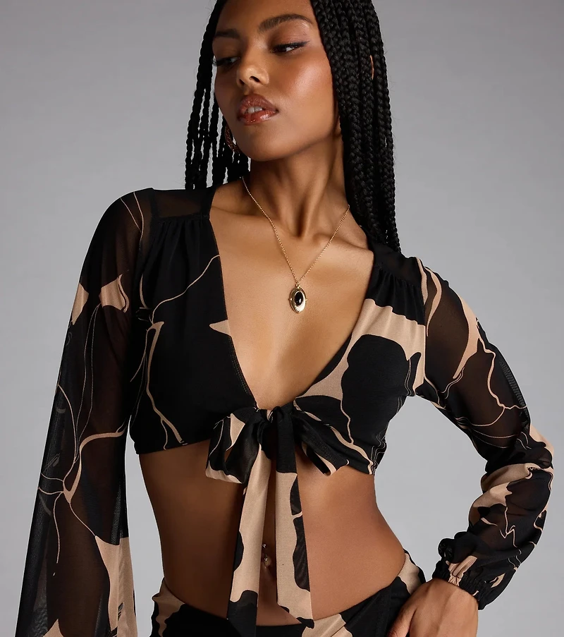 Resort Calling Mesh Tie Front Top