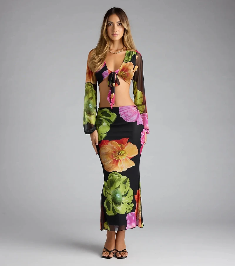 Island Muse Tropical Floral Tie-Front Top