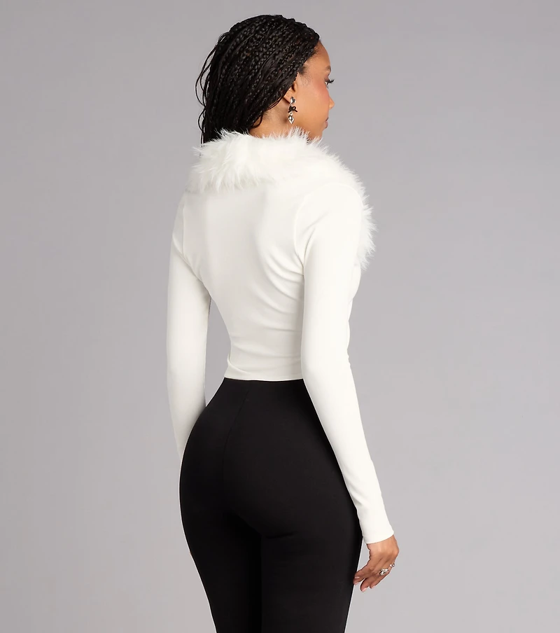 Soft Little Drama Removable Faux Fur Cardigan