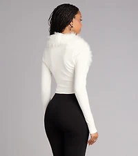 Soft Little Drama Removable Faux Fur Cardigan