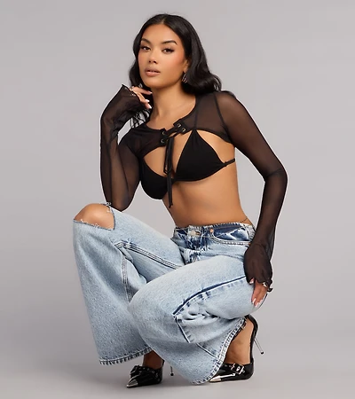 Caught On Camera Lace Up Mesh Topper