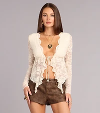 Delicate Flair Floral Lace Tie-Front Top
