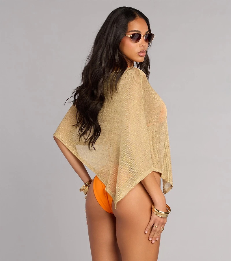 Island Luxe Metallic Knit Poncho