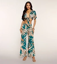 Palm Print Daydream Tie-Front Top