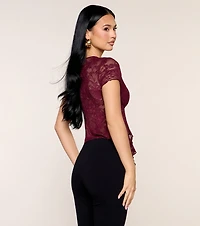 Date Confirmed Lace Ruffle Tie-Front Top