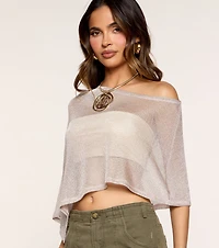 Sheer Shimmer Metallic Knit Poncho