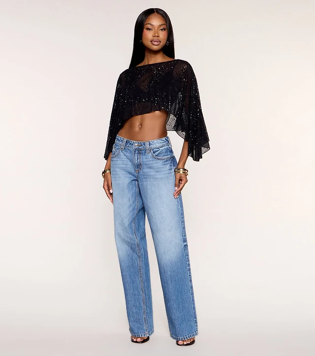 Cosmic Glow Cropped Mesh Poncho