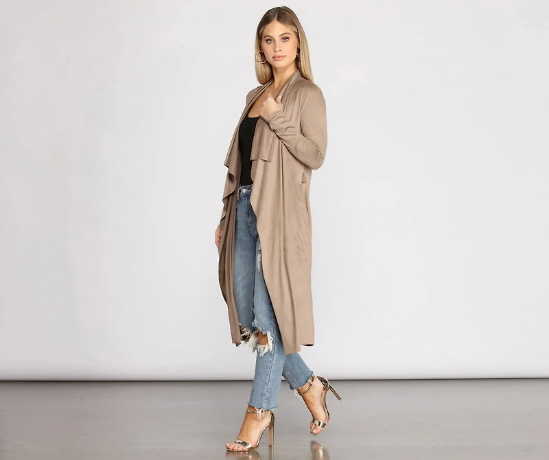 On The Town Suede Trench