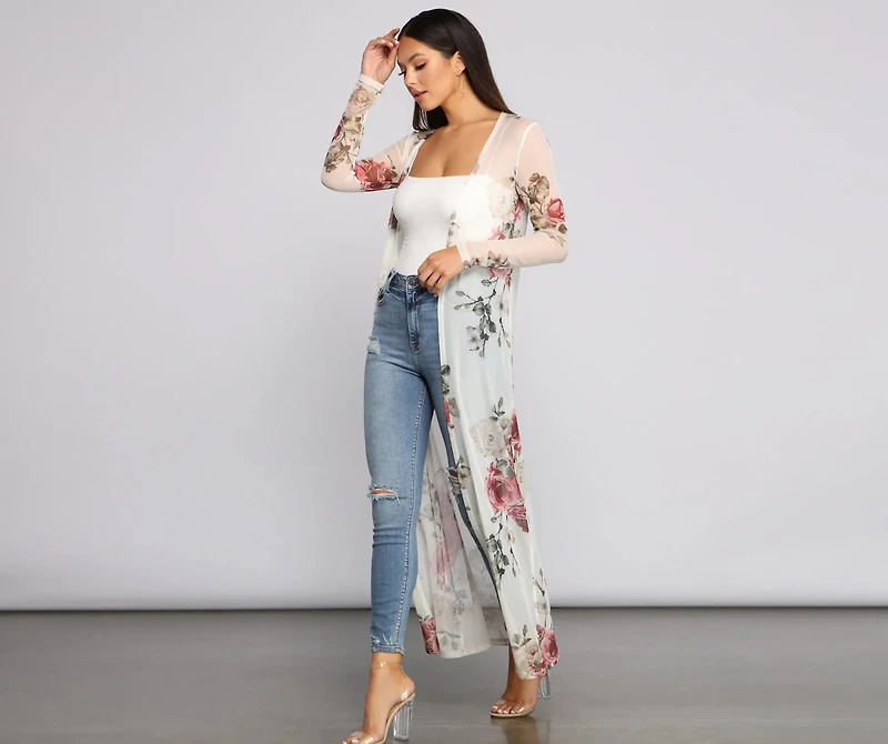 Flowy Floral Mesh Duster