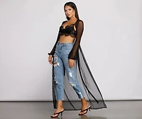 Mesh Tie Waist Long Duster