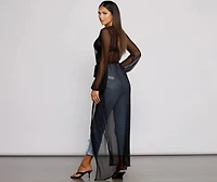 Mesh Tie Waist Long Duster