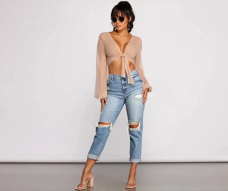 She's A Stunner Mesh Tie Front Top