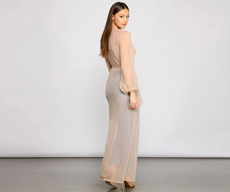 Mesh Tie Waist Long Duster