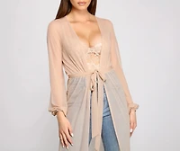 Mesh Tie Waist Long Duster