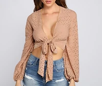 Totally Chic Eyelet Tie Front Top