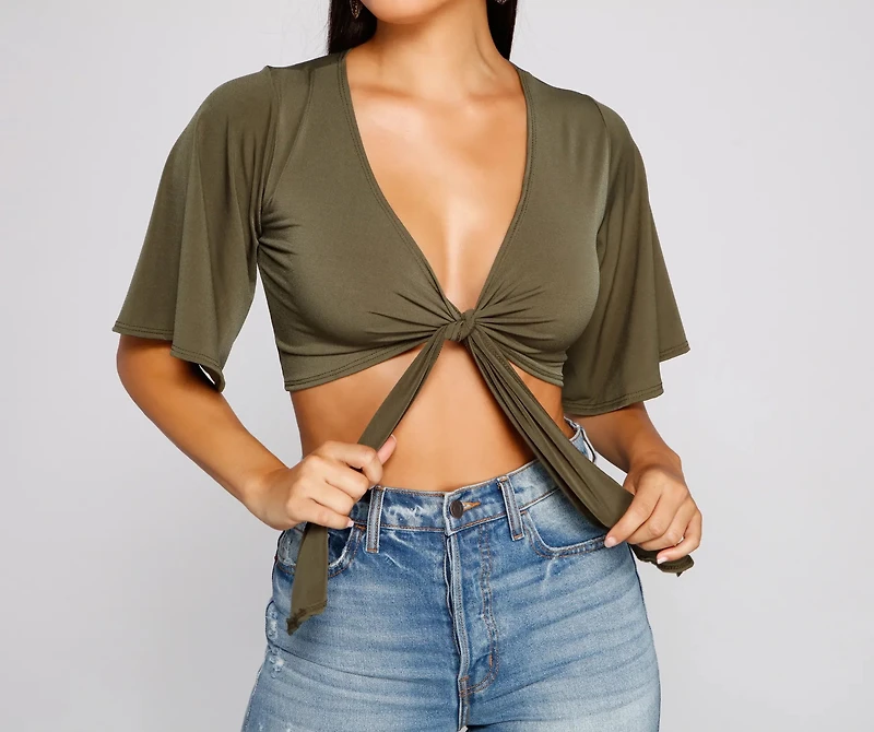 Kimono Sleeve Tie Front Top