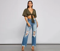 Kimono Sleeve Tie Front Top