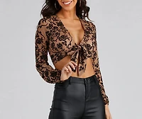 Chic Velvet Burnout Tie-Front Top