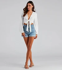 Step Aside Eyelet Tie-Front Top