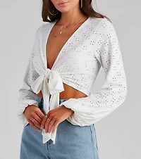 Step Aside Eyelet Tie-Front Top