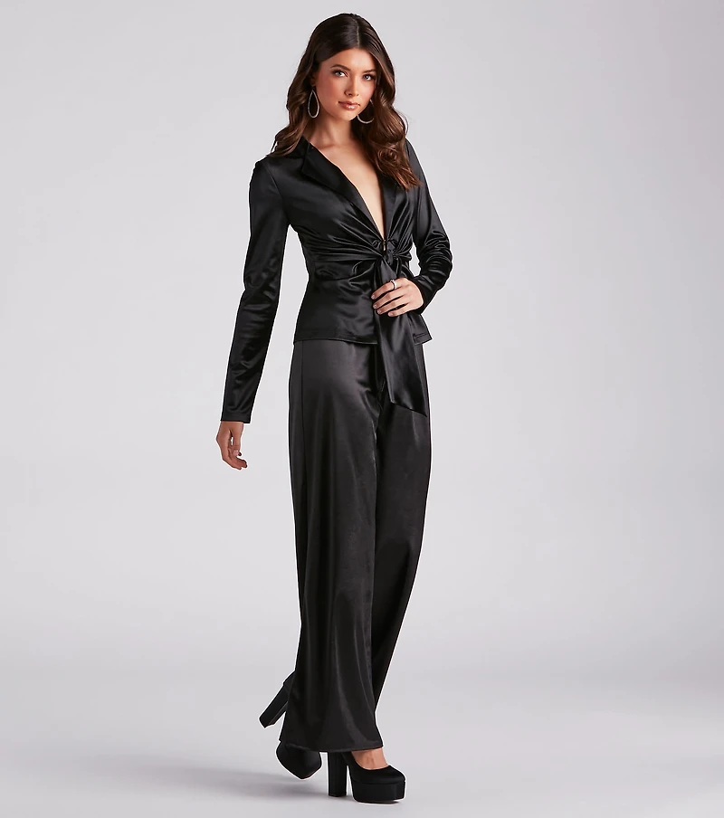 Biz Chic Satin Tie-Front Blazer