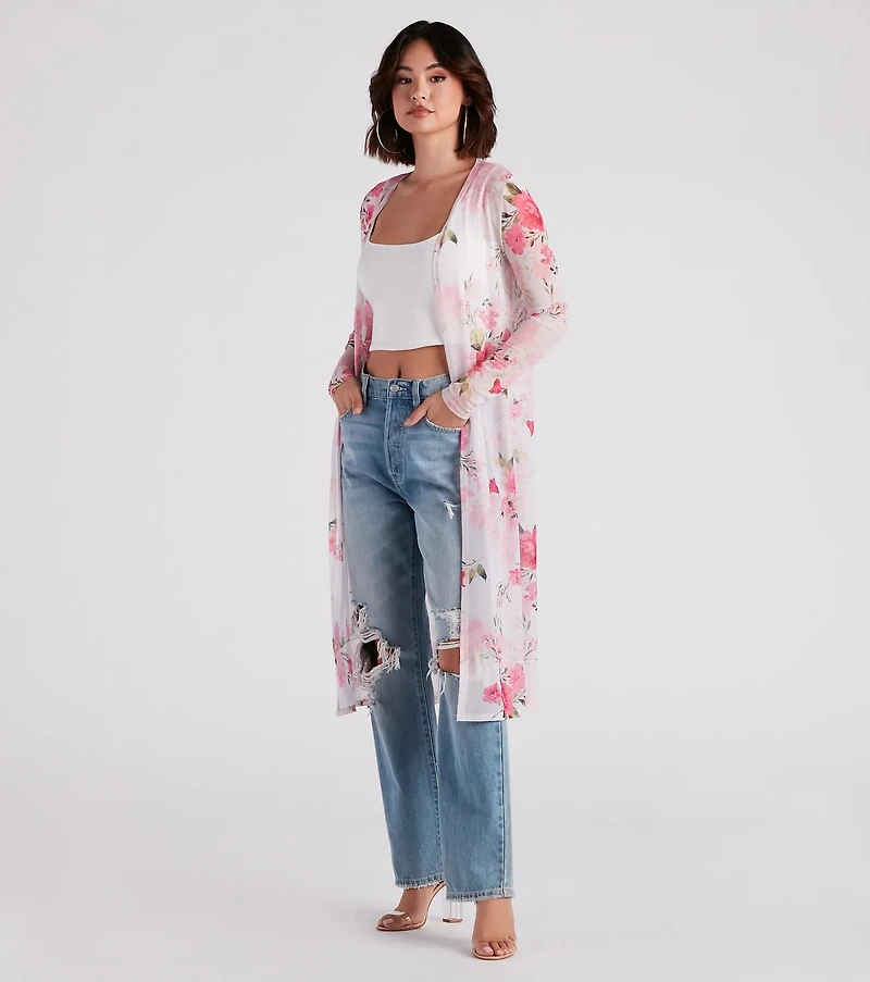 Full Bloom Floral Mesh Duster