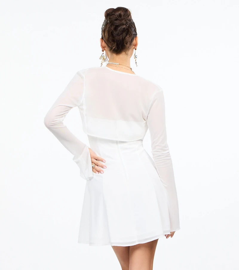 Sheer Mesh Flared Sleeve Bolero