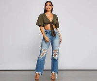 Kimono Sleeve Tie Front Top