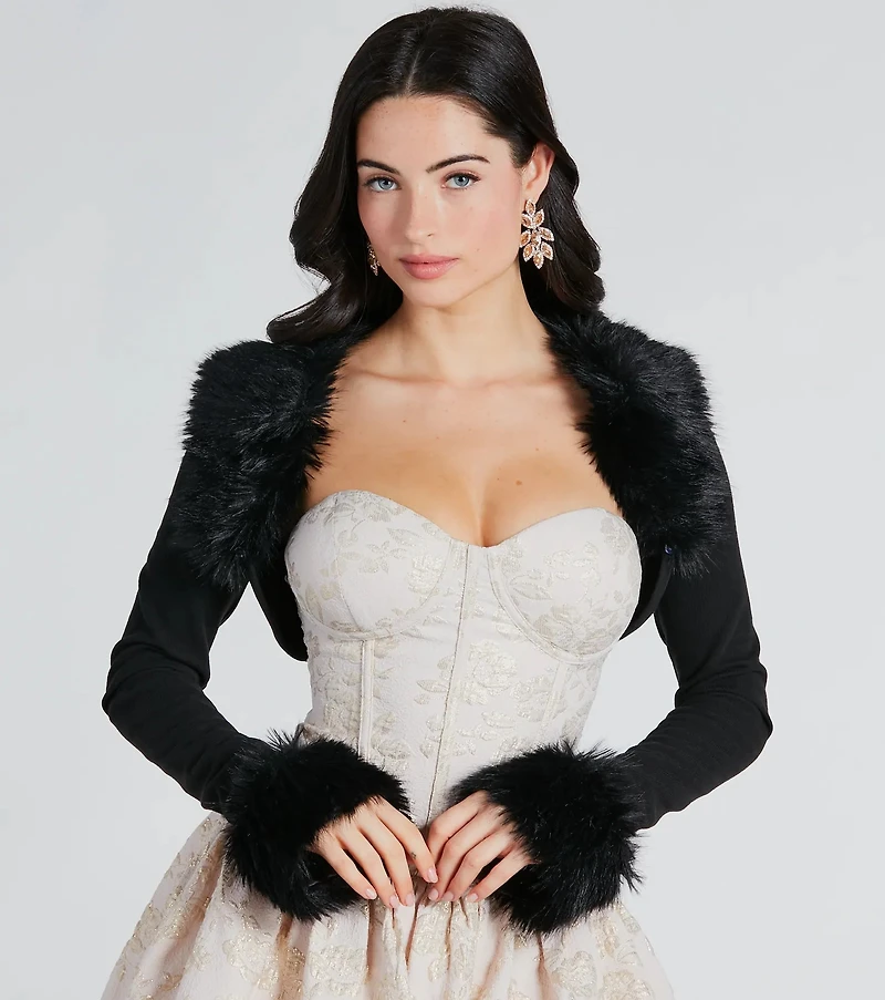 Exclusive Chic Removable Faux Fur Long Sleeve Bolero