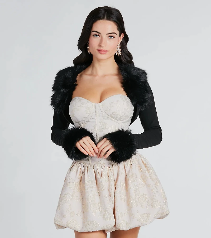 Exclusive Chic Removable Faux Fur Long Sleeve Bolero