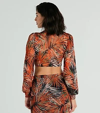 Destined For Sun Tropical Mesh Tie Front Top