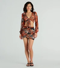 Destined For Sun Tropical Mesh Tie Front Top