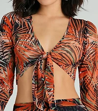 Destined For Sun Tropical Mesh Tie Front Top