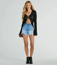 Beachy Vibes Bell Sleeve Tie-Front Top