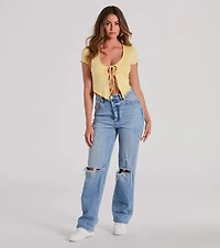 Somewhere Sweet Tie-Front Short Sleeve Crop Top