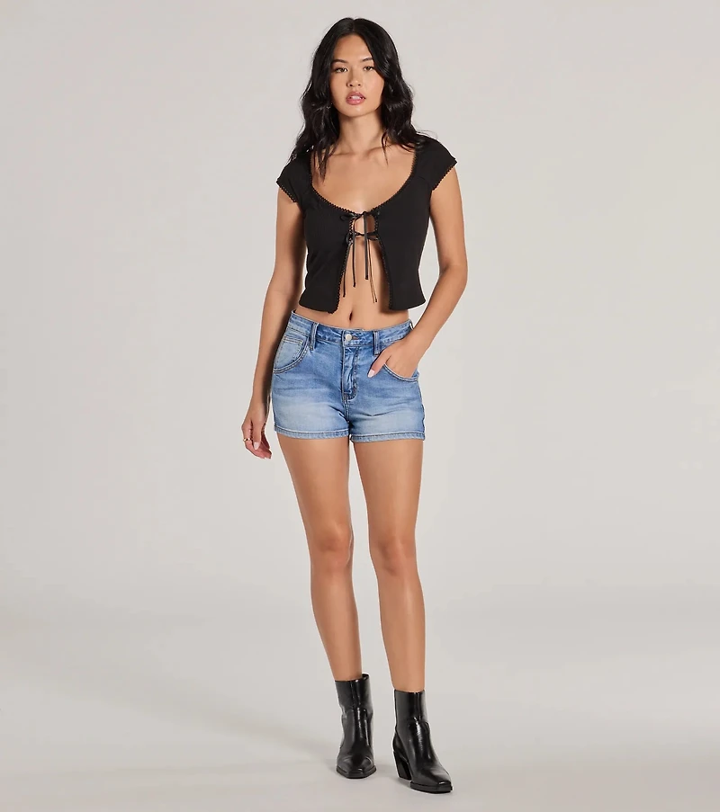 Sweet As Can Be Cap Sleeve Tie Front Crop Top