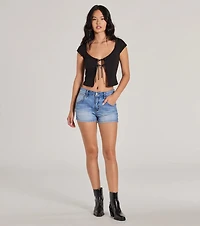 Sweet As Can Be Cap Sleeve Tie Front Crop Top