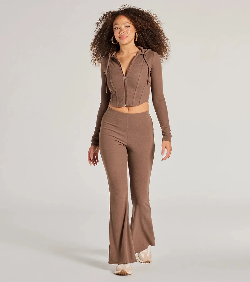 Feelin' Comfy Ribbed Knit Fitted Hoodie