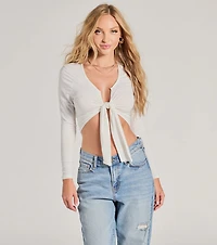 Flirt Alert Long Sleeve Tie-Front Top