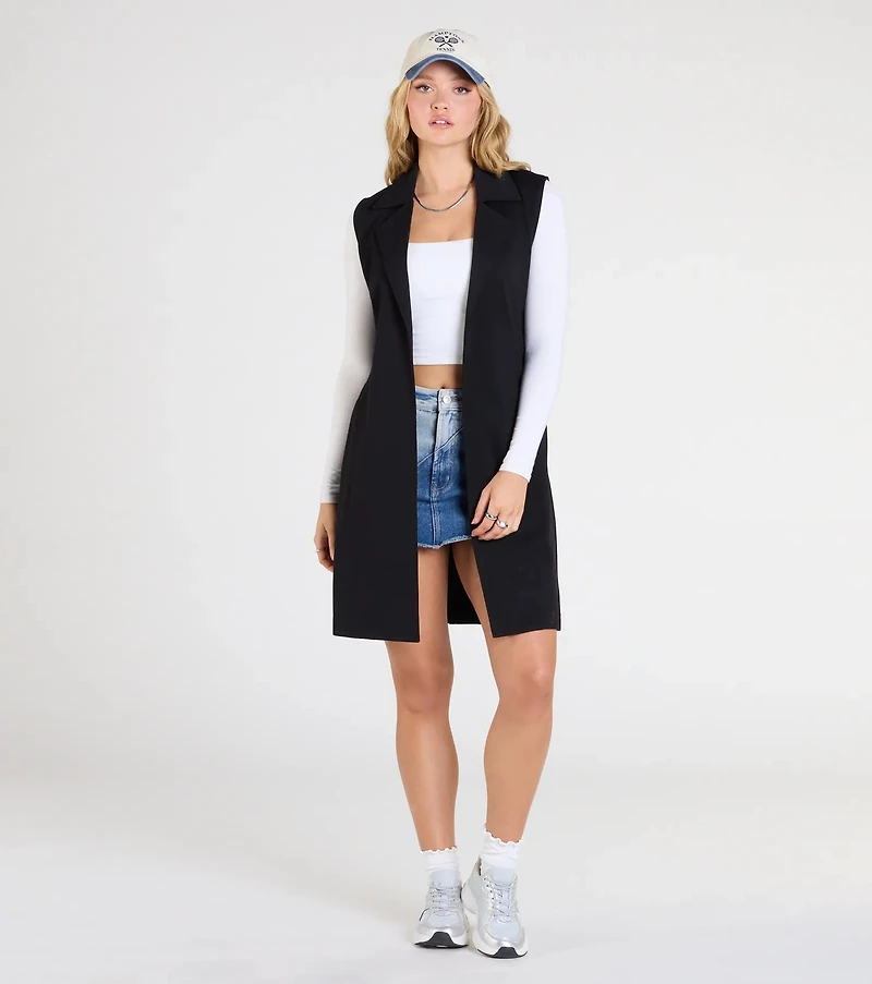 City Sleek Tie-Waist Longline Ponte Vest