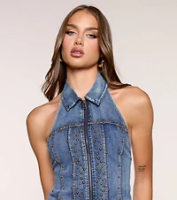 Denim And Done Studded Halter Vest
